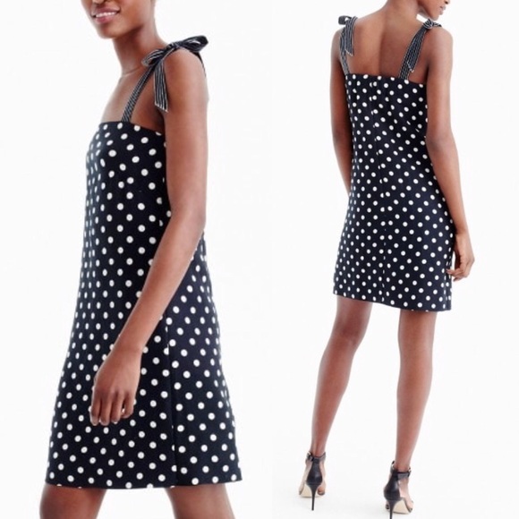 navy polka dot shift dress